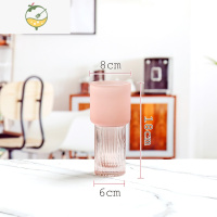 YICHENG轻奢风玻璃花瓶摆件插花水养百合花大号北欧欧式创意客厅餐桌花器 小款粉色直筒