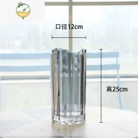 YICHENG北欧玻璃花瓶 透明 创意客厅插花玫瑰百合鲜花干花家用花器摆件 12*25花边口(烟灰)