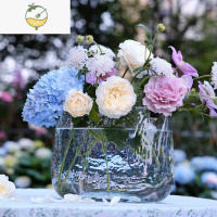 YICHENG包包花瓶水晶料透明锤纹手工制作鲜切花水培异形花器家居装饰摆件 冰锤纹包包[高16口径20*4]