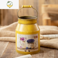 YICHENG美式花瓶做旧花桶 复古做旧铁艺铁皮园艺花器花插花瓶 C款/黄色(勿放水)
