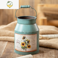 YICHENG美式花瓶做旧花桶 复古做旧铁艺铁皮园艺花器花插花瓶 C款/复古绿(勿放水)