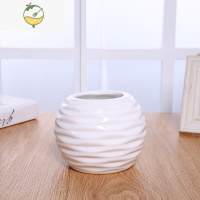 YICHENG现代简约白色陶瓷花瓶摆件 圆形哑光条纹花插花器客厅家居装饰品 A1单个瓶(高12x宽14 口9CM)