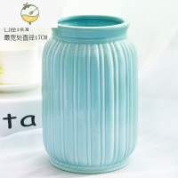 YICHENG简约现代白色蓝色陶瓷花瓶花器三五件套家居饰品摆件组合花艺 2号蓝色