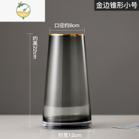 YICHENG北欧轻奢描金透明玻璃花瓶摆件客厅简约餐桌面装饰品水培插养花器 烟灰色金边锥形小号