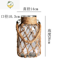 YICHENG复古麻绳麻线玻璃花瓶手工编织美式乡村创意水培花瓶桌面摆件花器 5号1426编网 特小