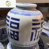 YICHENG手绘喜字罐青花陶瓷桌面新房摆件花器客厅茶室复古储物罐插花 单个B款