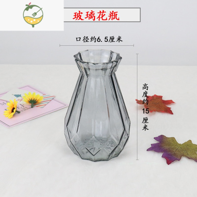 YICHENG创意简约水养玻璃花瓶干花绢花家用桌面陶瓷插花器塑料花艺摆设品 玻璃花瓶/灰色