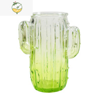 YICHENG复古森林个性创意北欧玻璃仙人掌花瓶桌面水培鲜干插花器摄影道具 绿色