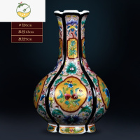 YICHENG景德镇陶瓷仿古珐琅彩手绘花瓶中式客厅玄关电视柜插花器摆件 手绘珐琅彩竹节瓶+证书+底座