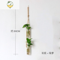 YICHENG创意悬挂花瓶吊瓶水培花器壁挂花盆麻绳轻奢植物容器绿萝田园简约 透明双瓶(送绿萝) 小