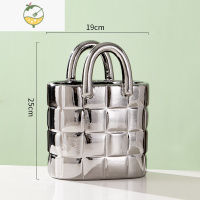 YICHENG北欧风创意简约包包花瓶莫兰迪陶瓷客厅插花轻奢家居装饰摆件花器 莫兰迪/手提包包-银色 大