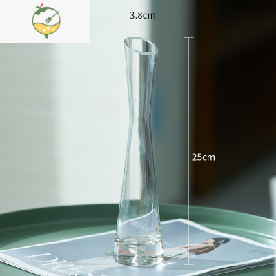YICHENG北欧简约ins风小花瓶透明玻璃居家客厅插花摆件水养鲜花水培花器 单支款(斜口大号)