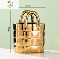 YICHENG北欧风创意简约包包花瓶莫兰迪陶瓷客厅插花轻奢家居装饰摆件花器 莫兰迪/手提包包-金色 大