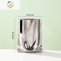 YICHENG北欧风创意简约包包花瓶莫兰迪陶瓷客厅插花轻奢家居装饰摆件花器 莫兰迪/褶皱花瓶-银色 大