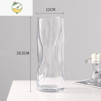 YICHENG创意艺术玻璃花瓶摆件客厅鲜花玫瑰百合插花器样板间酒店软装饰品 褶皱(1230-大号)透明 中等