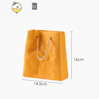 YICHENG陶瓷花瓶摆件客厅插花北欧网红轻奢餐桌干花插花装饰创意小众花器 包包花瓶黄色(磨砂手感不渗水)