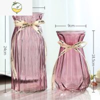 YICHENG仿亚克力花瓶艺术简约透明玻璃炫彩插花花盒ins几何干花器水养 24CM浪漫+18折纸2件套[酒红] 中等