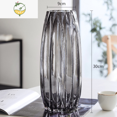 YICHENG简约玻璃花瓶创意透明百合花器家用客厅大号水养富贵竹插干花摆件 (璀璨款)雅致灰-高款 中等