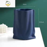 YICHENG轻奢北欧网红布袋创意花瓶陶瓷玄关客厅茶几电视柜餐桌插花器摆件 布袋/陶瓷(深蓝)