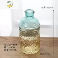 YICHENGins北欧菱形浮雕透明玻璃花瓶餐桌水培干花插花器客厅装饰品摆件 浮雕花瓶-罗马纹款