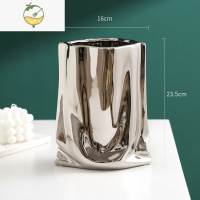 YICHENG轻奢北欧网红布袋创意花瓶陶瓷玄关客厅茶几电视柜餐桌插花器摆件 布袋/陶瓷(电镀银)