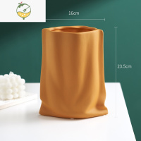 YICHENG轻奢北欧网红布袋创意花瓶陶瓷玄关客厅茶几电视柜餐桌插花器摆件 布袋/陶瓷(橙色)