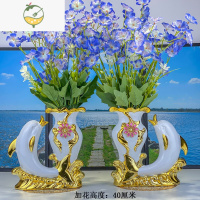 YICHENG陶瓷花瓶欧式摆件客厅创意电视柜餐桌海豚装饰品插花花器居家摆设 海豚一对+永恒蓝6束