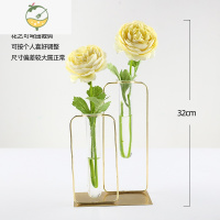 YICHENG北欧ins风试管透明玻璃花瓶摆件创意客厅办公室桌面装饰品插花器 [千层陆莲黄色*2]花瓶套装