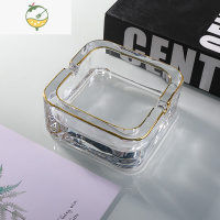 YICHENG个性潮流创意北欧玻璃透明描金烟灰缸现代客厅茶几家用办公室 高款四方型丨透明描金[口径9.5cm]