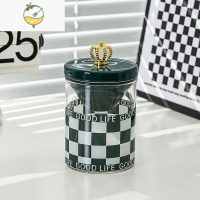YICHENG简约漏斗烟灰缸防飞灰轻奢现代客厅创意个性装饰玻璃带盖烟缸家用 棋盘格烟灰缸(皇冠)-墨绿色