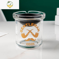 YICHENG漏斗烟灰缸创意玻璃家用客厅潮流个性办公室防飞灰不锈钢时尚带盖 gentleman//烟缸+黑色漏斗