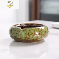 YICHENG陶瓷个性带盖子大烟灰缸家用防风客厅时尚潮流中式简约烟灰缸定制 窑变绿-烟灰缸