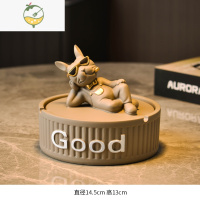 YICHENG斗牛犬摆件带盖防飞灰烟灰缸创意个性潮流家用客厅茶几狗软装饰品 斗牛犬烟灰缸(526灰色)