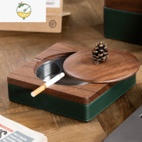 YICHENG黑胡桃木烟灰缸家用客厅时尚防飞灰缸轻奢创意带盖办公室礼品 黑胡桃木松果烟灰缸