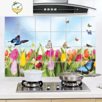 YICHENG厨房防油贴纸防水自粘家用瓷砖墙面灶台防油污橱柜防潮墙贴 60*90cm:蝴蝶花海(3张装) 大