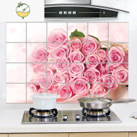 YICHENG厨房防油贴纸防水自粘家用瓷砖墙面灶台防油污橱柜防潮墙贴 60*90cm:红玫瑰(3张装) 大