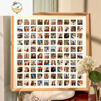 YICHENG48/36/100/九实木宫格情侣diy相框定制结婚婚纱照片挂墙纪念礼物 原木色+100宫格[63*63*