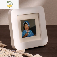 YICHENG正方形实木小相框结婚照片订制打印2寸宝宝儿童证件照3寸迷你摆台 纯洁白+正方形卡纸 方形相框+送洗照片