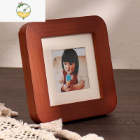 YICHENG正方形实木小相框结婚照片订制打印2寸宝宝儿童证件照3寸迷你摆台 时尚棕+正方形卡纸 方形相框+送洗照片