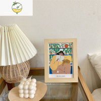 YICHENGins风原木色简约相框 7寸实木奇妙创意摆件卧室装饰拍照道具画框 7寸-I-1女孩 7寸复合实木相框+油画