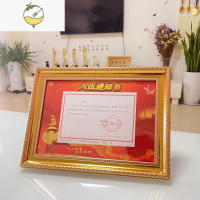 YICHENG入伍通知书装裱相框铝合金外框荣誉摆台奖牌摆挂两用挂墙纪念 鎏金色A款-树脂(有机玻璃+花边) [摆挂两用]