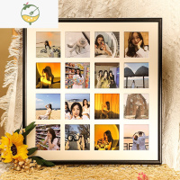 YICHENG九宫格照片打印加相框diy定制拼图实木挂墙摆台情侣婚纱照礼物 铝合金-黑+16宫格相框[30.8*30.8