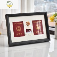 YICHENG结婚证登记照相框摆台夫妻领证纪念放婚姻登记证装结婚本喜字礼物 黑木纹-精裱鎏金喜字-可放两本结婚证+2寸登