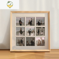 YICHENG相框摆台正方形情侣16寸洗照片做成婚纱框九宫格宝宝周岁挂墙画框 实木款浅木纹(含照片打印+卡纸) [35.