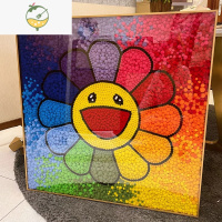 YICHENG网红太阳花diy相框装饰画框手工材料包毛球画铝合金裱框成品定制 金色玻璃画框(不含毛球画) 80*80