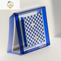 YICHENGdiy炫彩镭射亚克力相框摆台洗照片做成画框A4透明ins风照片架展示 布里思托蓝 画芯7寸-外径[24.5