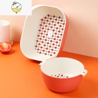 YICHENG双层洗菜盆沥水篮六件套厨房洗水果盘客厅家用淘菜洗菜盆菜篮子 优惠!四件套[橘+黄+中浅粉+大浅粉]