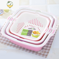 YICHENG多功能双层沥水篮洗菜蓝子塑料盆客厅汲厨房器水果盘大号筐家用 粉色大中小3件套[6个盆 超市同款]