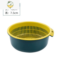 YICHENG双层洗菜盆塑料沥水篮子漏盆淘米器菜蓝淘菜盆家用厨房洗水果盘 小号蓝黄 2件套
