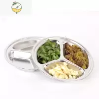 YICHENG多个装不锈钢盘子水果盘三格浅盘菜盘分菜盘盛饭菜葱姜蒜分格盘 三格盘16cm[葱姜蒜]2个装